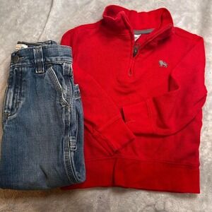 Boys 3T 2pc  Old-navy Red Sweatshirt/vintage Carpenter Jeans  EUC Fall Winter